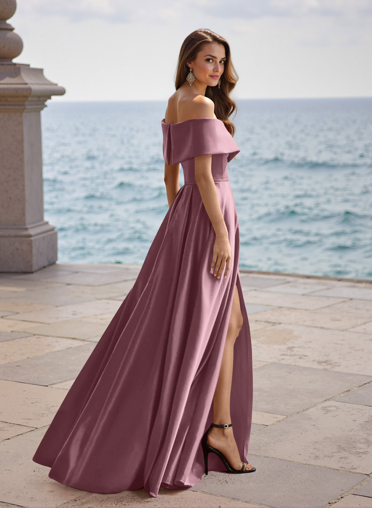 A-Line Off-The-Shoulder Sleeveless Satin Bridesmaid Dresses With Split Front, product image 58