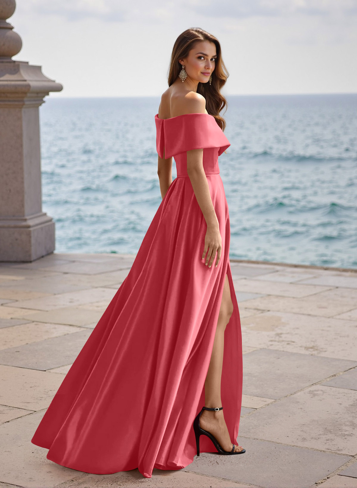 A-Line Off-The-Shoulder Sleeveless Satin Bridesmaid Dresses With Split Front, product image 38
