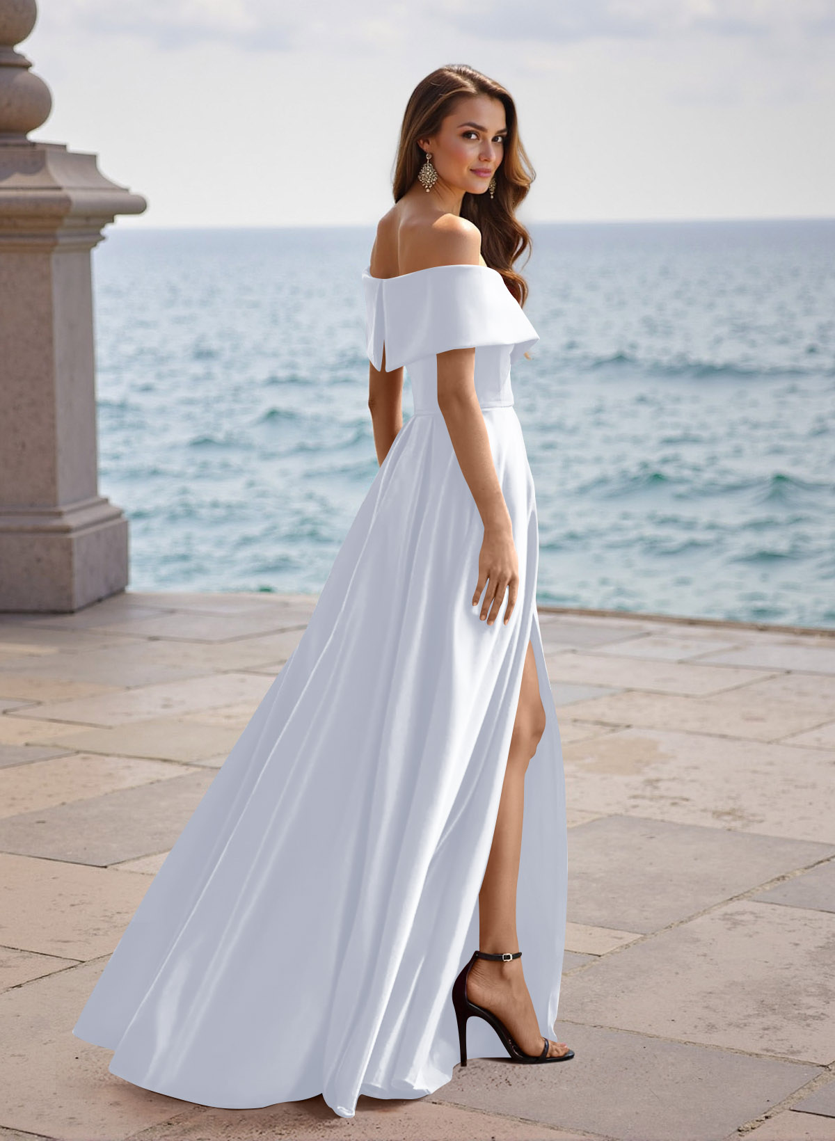A-Line Off-The-Shoulder Sleeveless Satin Bridesmaid Dresses With Split Front, product image 108