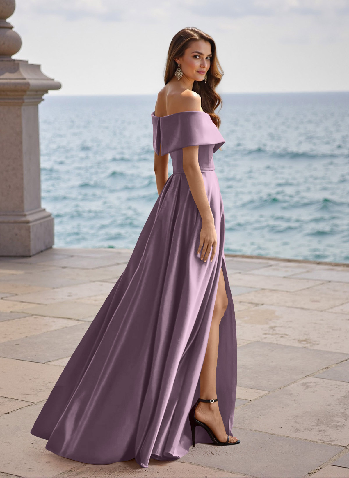 A-Line Off-The-Shoulder Sleeveless Satin Bridesmaid Dresses With Split Front, product image 56