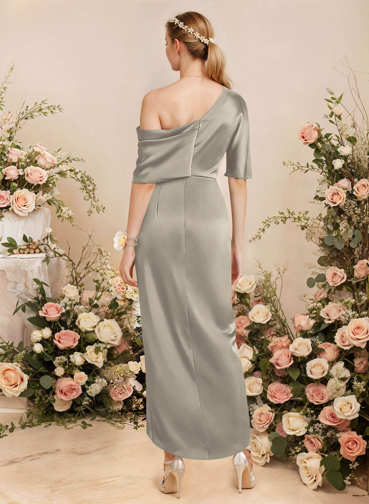 Sheath/Column Asymmetrical Sleeveless Satin Bridesmaid Dresses With Ruffle, product image 217