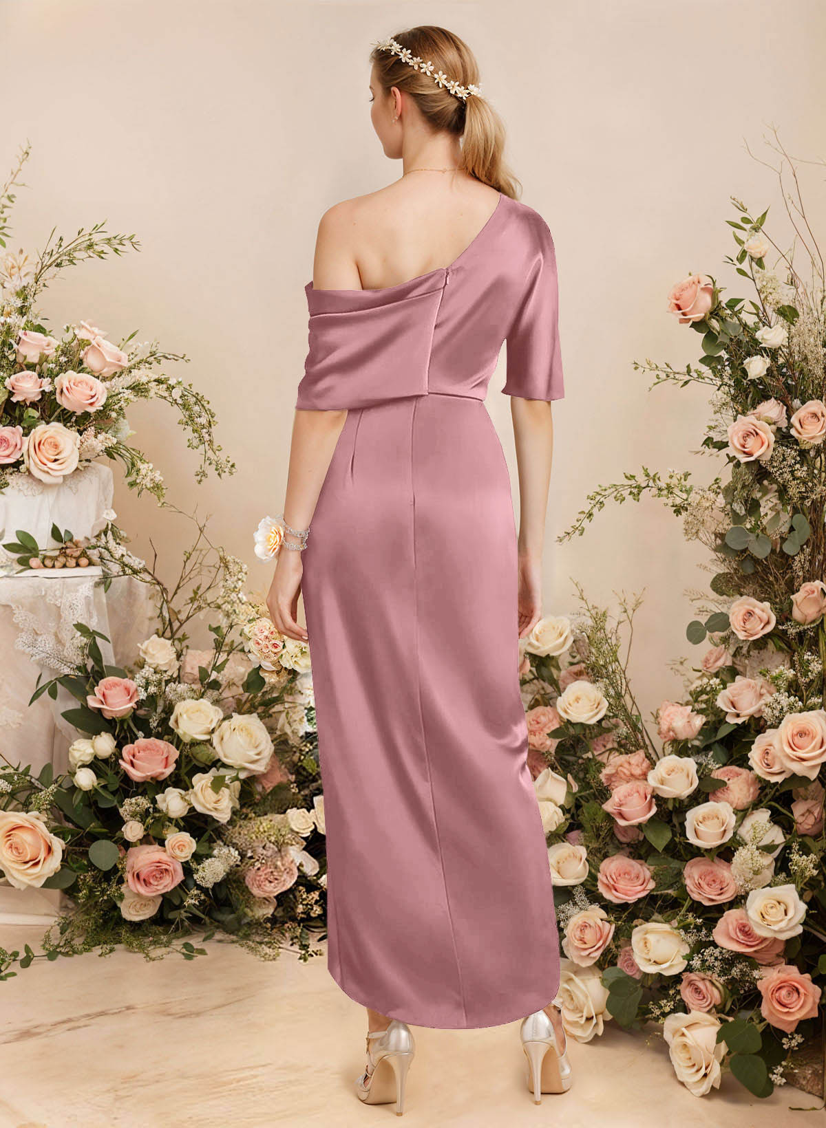 Sheath/Column Asymmetrical Sleeveless Satin Bridesmaid Dresses With Ruffle, product image 73