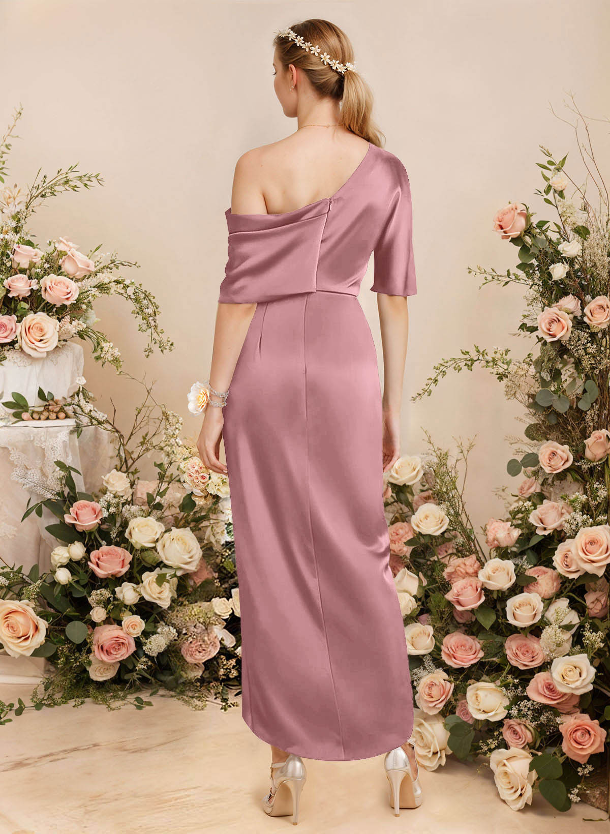 Sheath/Column Asymmetrical Sleeveless Satin Bridesmaid Dresses With Ruffle, product image 73