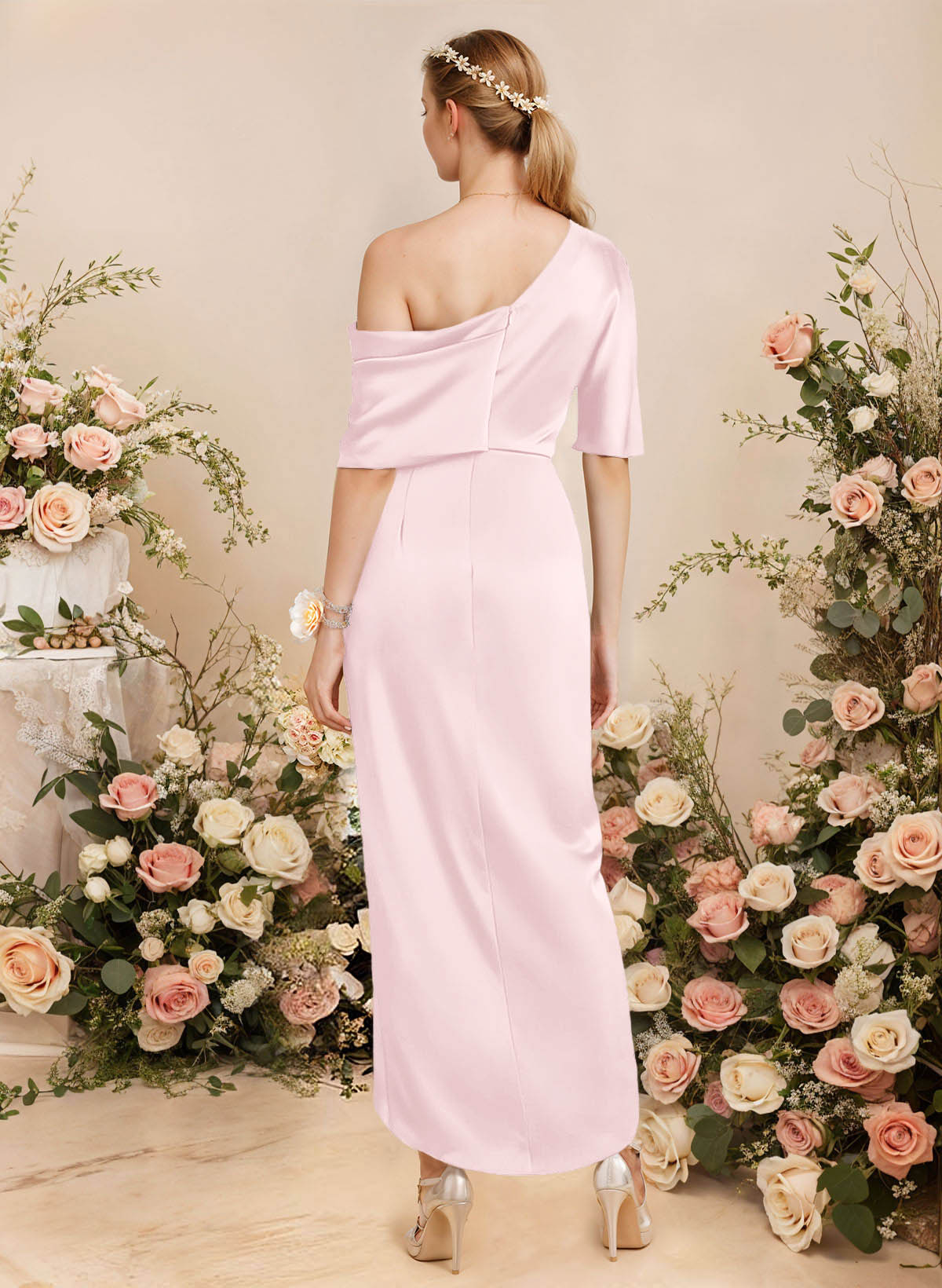 Sheath/Column Asymmetrical Sleeveless Satin Bridesmaid Dresses With Ruffle, product image 85