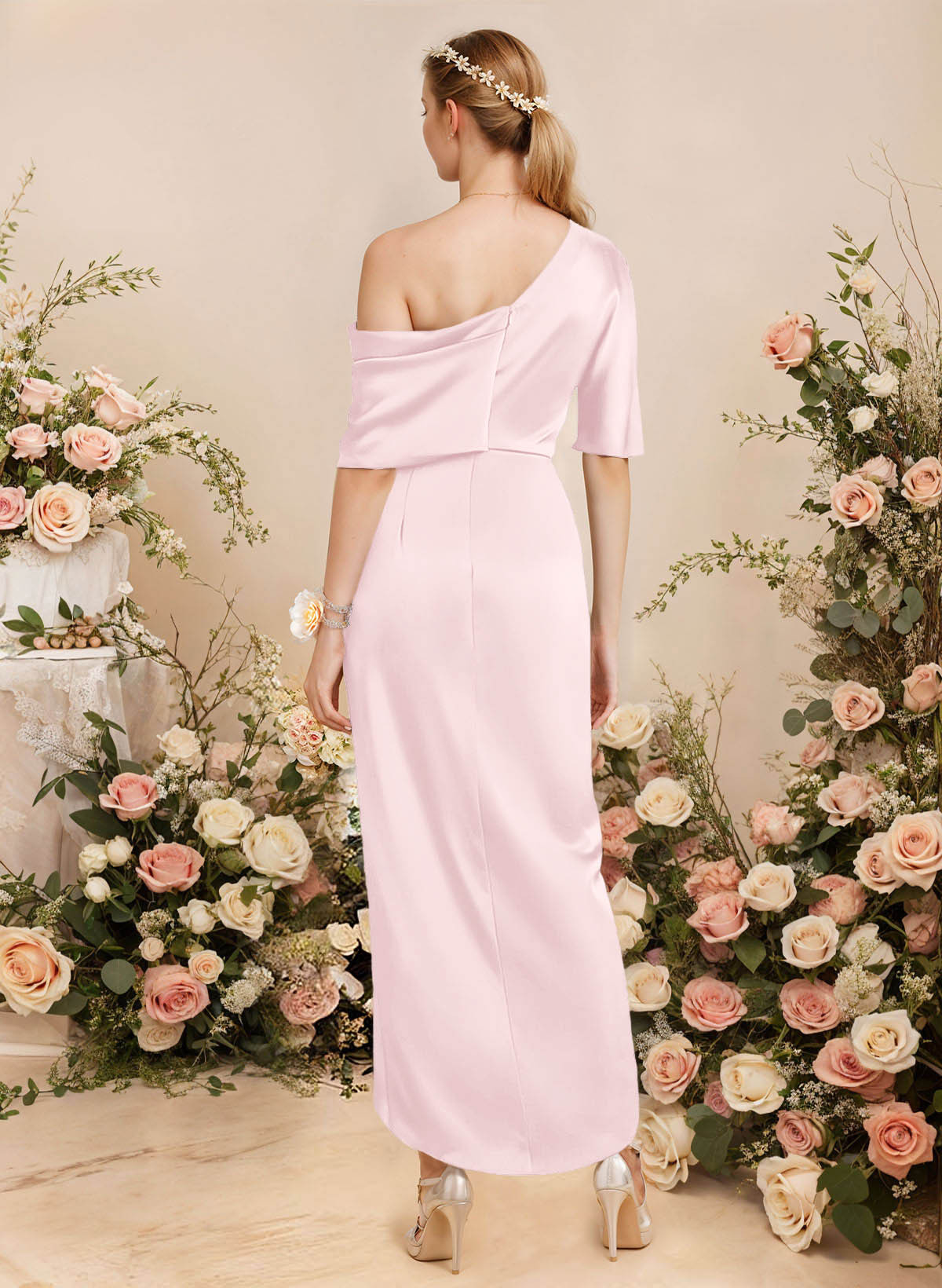 Sheath/Column Asymmetrical Sleeveless Satin Bridesmaid Dresses With Ruffle, product image 85
