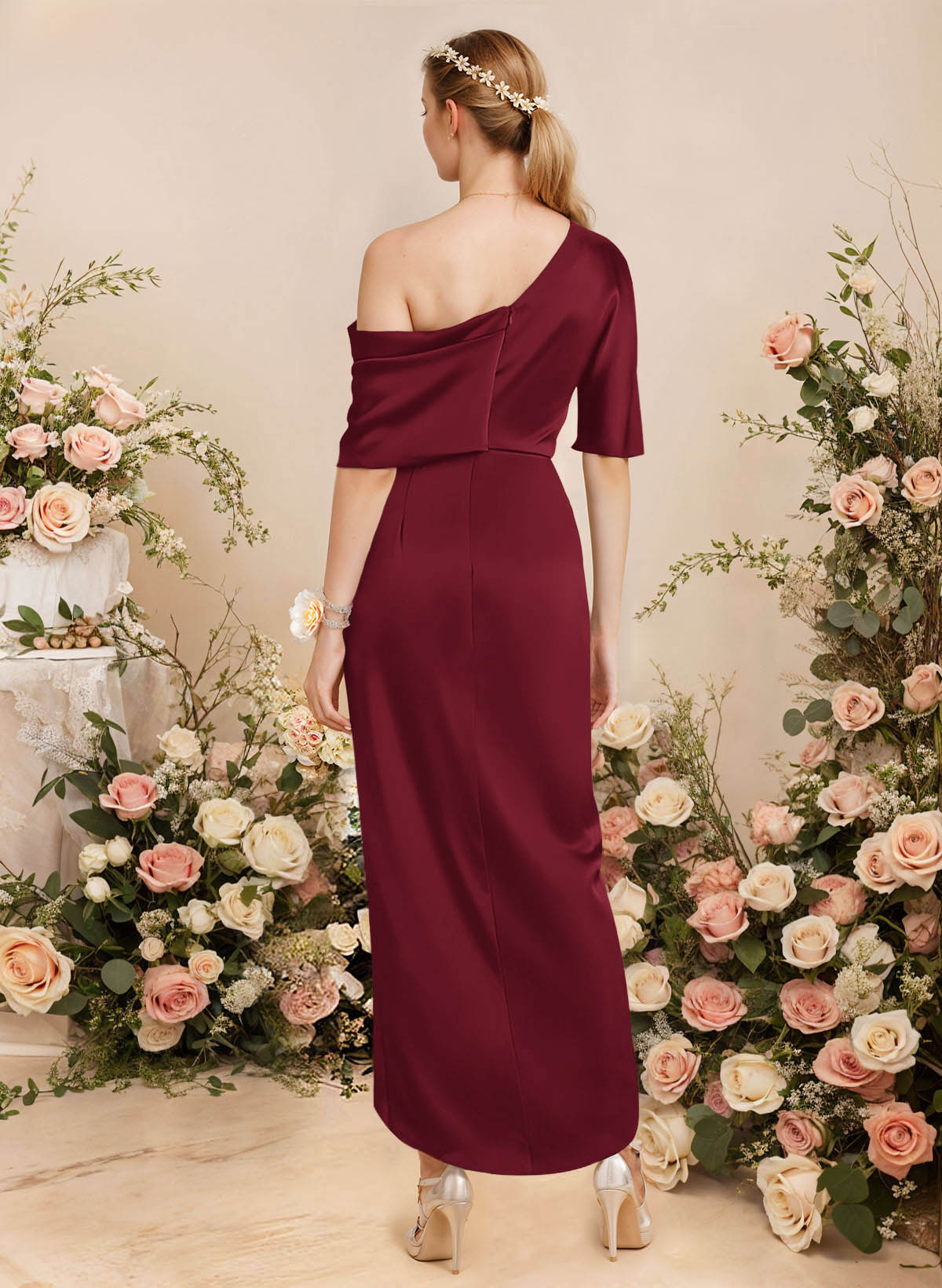 Sheath/Column Asymmetrical Sleeveless Satin Bridesmaid Dresses With Ruffle, product image 97