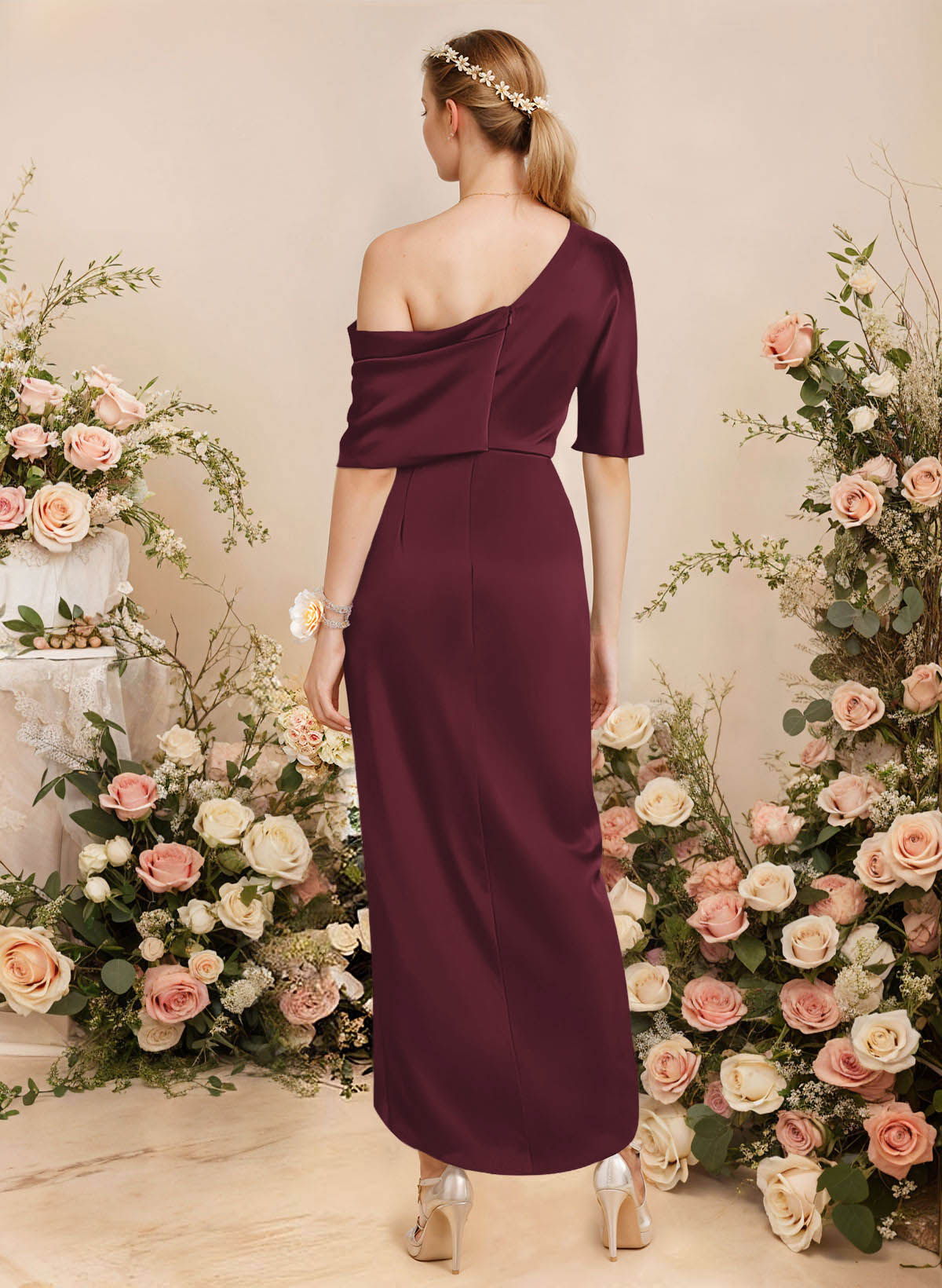 Sheath/Column Asymmetrical Sleeveless Satin Bridesmaid Dresses With Ruffle, product image 101