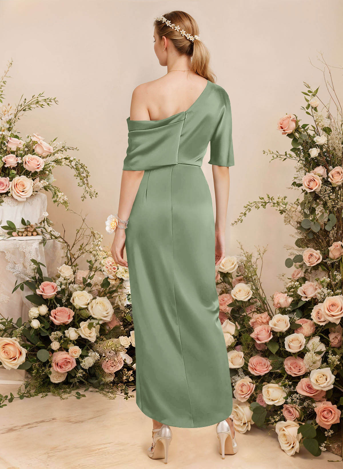 Sheath/Column Asymmetrical Sleeveless Satin Bridesmaid Dresses With Ruffle, product image 177