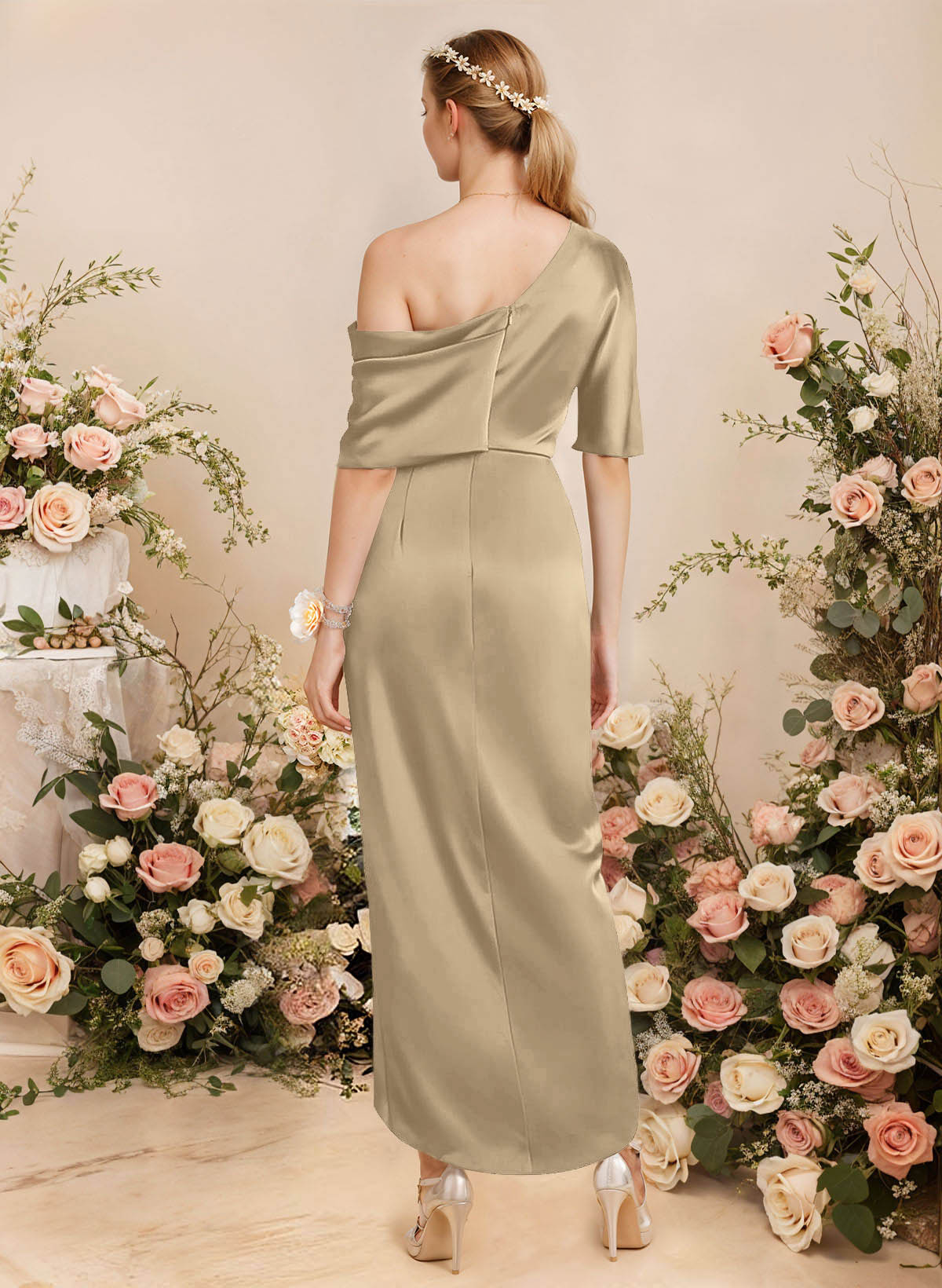 Sheath/Column Asymmetrical Sleeveless Satin Bridesmaid Dresses With Ruffle, product image 13