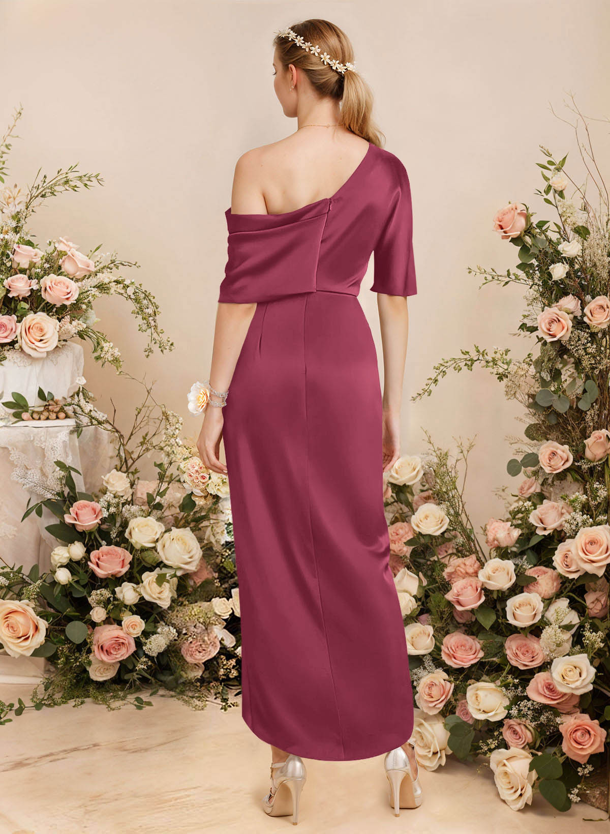 Sheath/Column Asymmetrical Sleeveless Satin Bridesmaid Dresses With Ruffle, product image 105