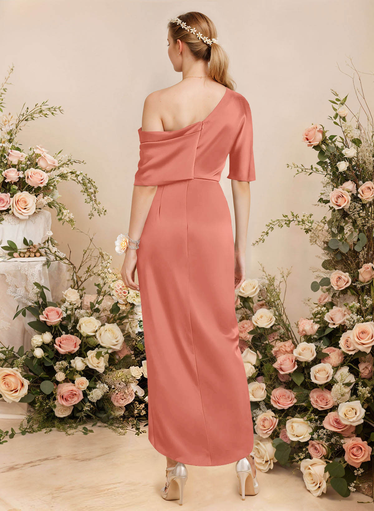 Sheath/Column Asymmetrical Sleeveless Satin Bridesmaid Dresses With Ruffle, product image 81