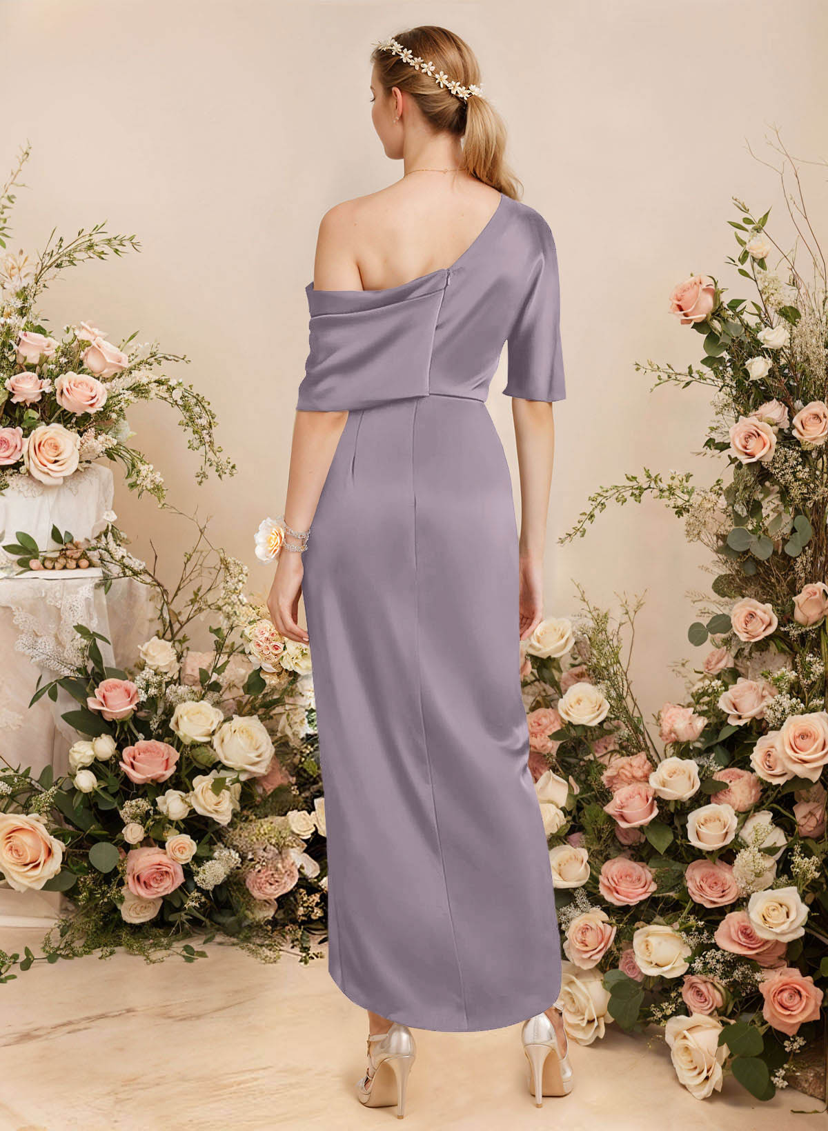 Sheath/Column Asymmetrical Sleeveless Satin Bridesmaid Dresses With Ruffle, product image 133
