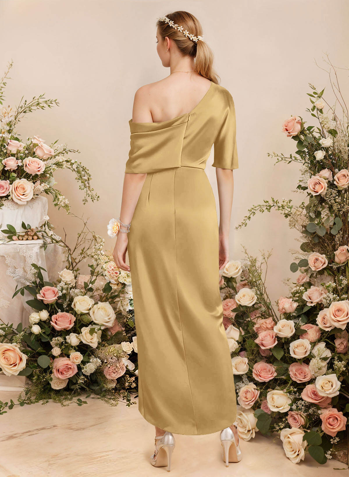 Sheath/Column Asymmetrical Sleeveless Satin Bridesmaid Dresses With Ruffle, product image 225