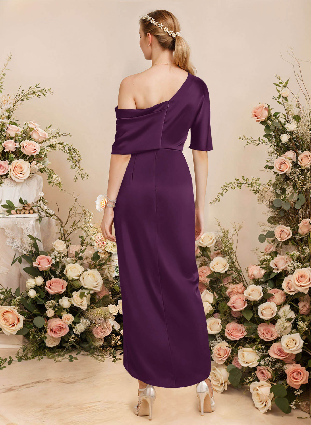 Sheath/Column Asymmetrical Sleeveless Satin Bridesmaid Dresses With Ruffle, product image 129