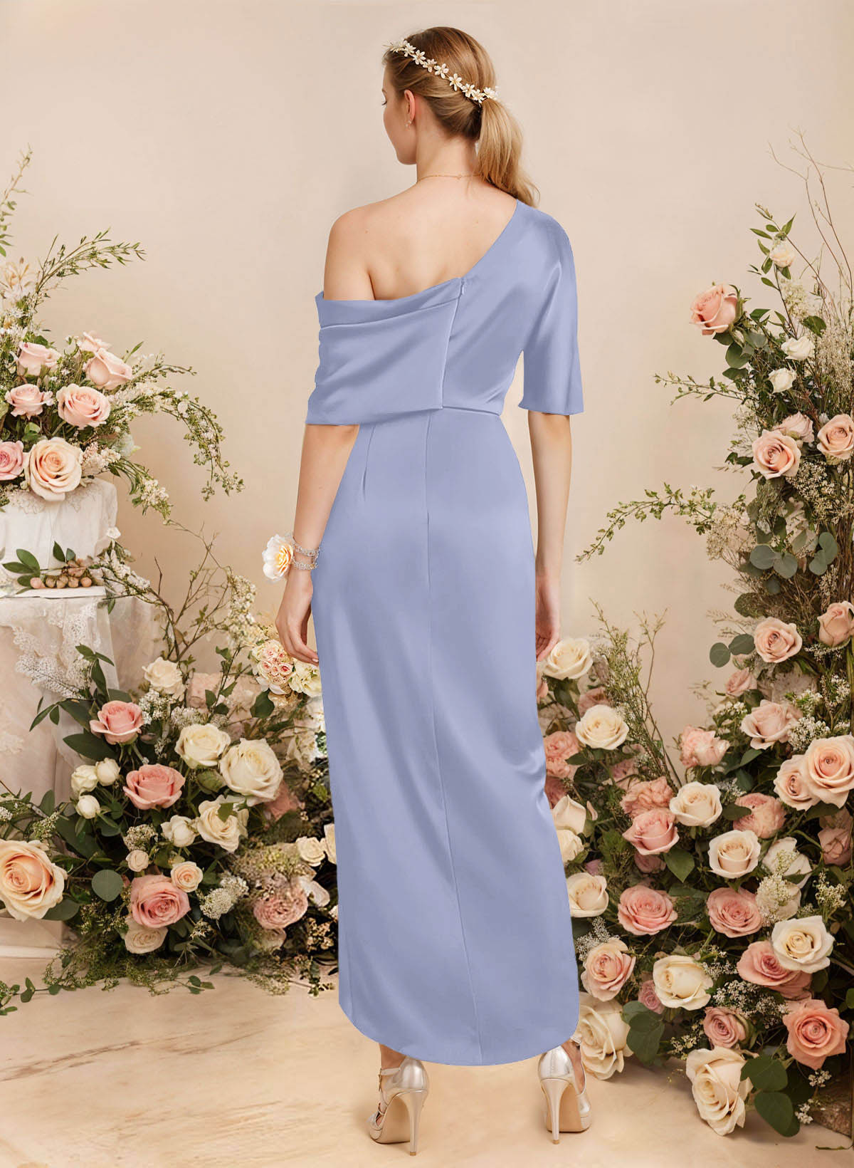 Sheath/Column Asymmetrical Sleeveless Satin Bridesmaid Dresses With Ruffle, product image 157
