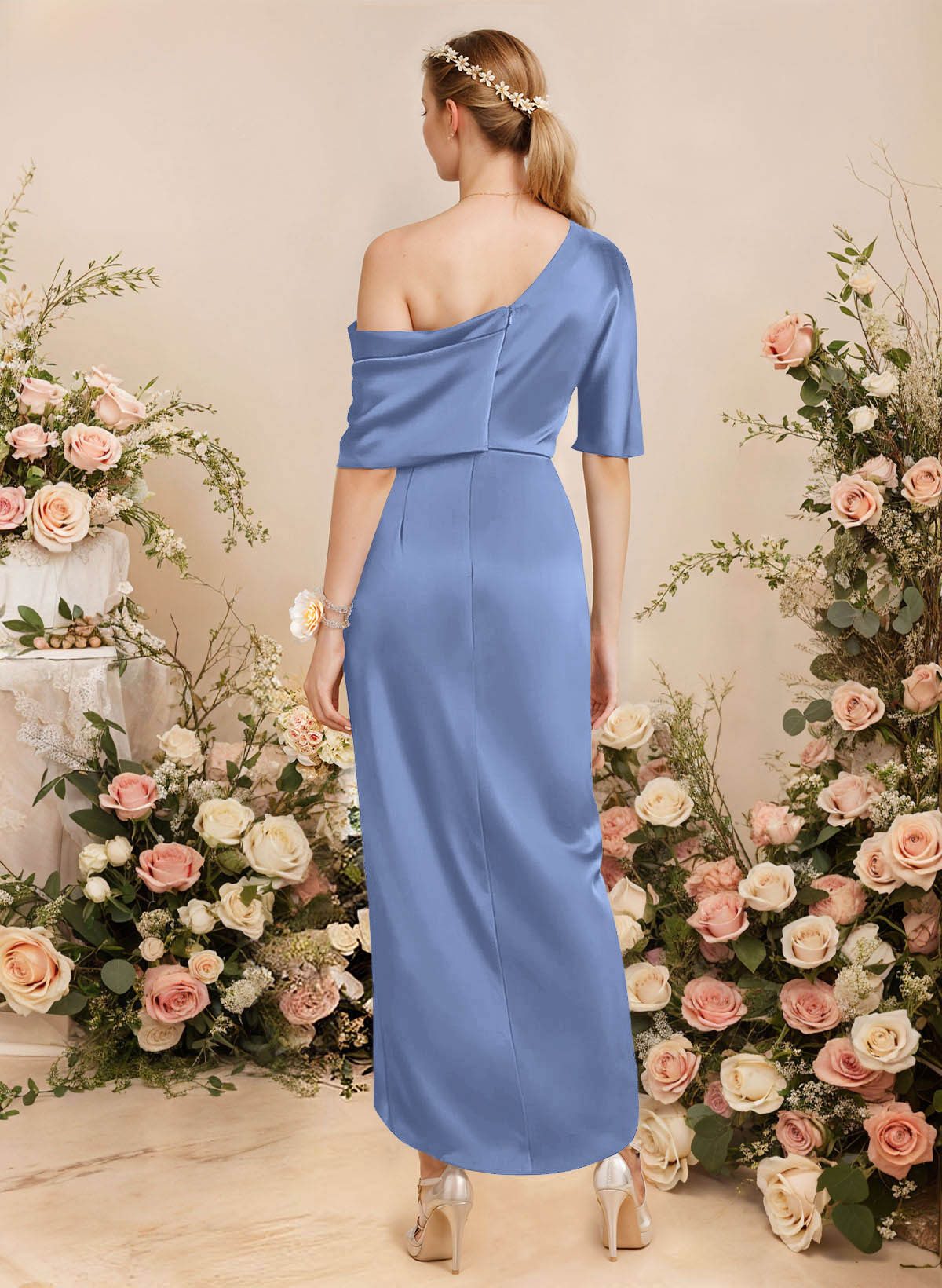 Sheath/Column Asymmetrical Sleeveless Satin Bridesmaid Dresses With Ruffle, product image 53
