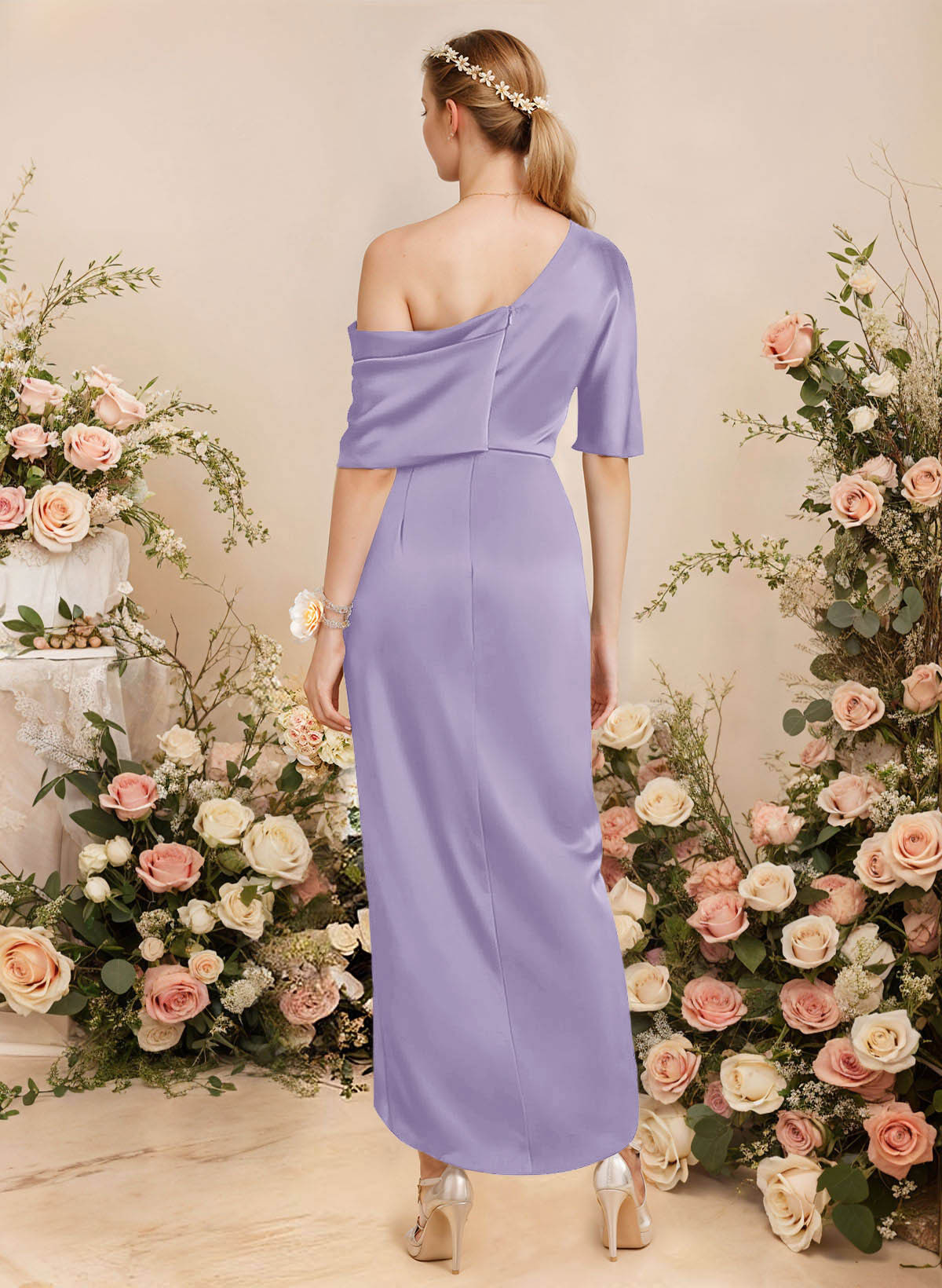 Sheath/Column Asymmetrical Sleeveless Satin Bridesmaid Dresses With Ruffle, product image 153