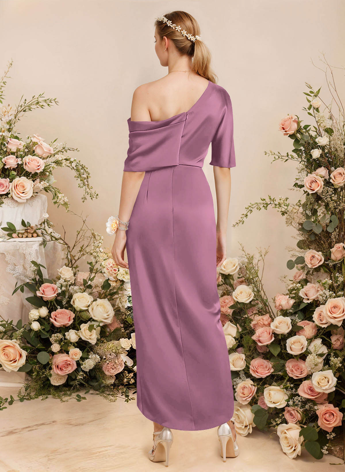 Sheath/Column Asymmetrical Sleeveless Satin Bridesmaid Dresses With Ruffle, product image 149
