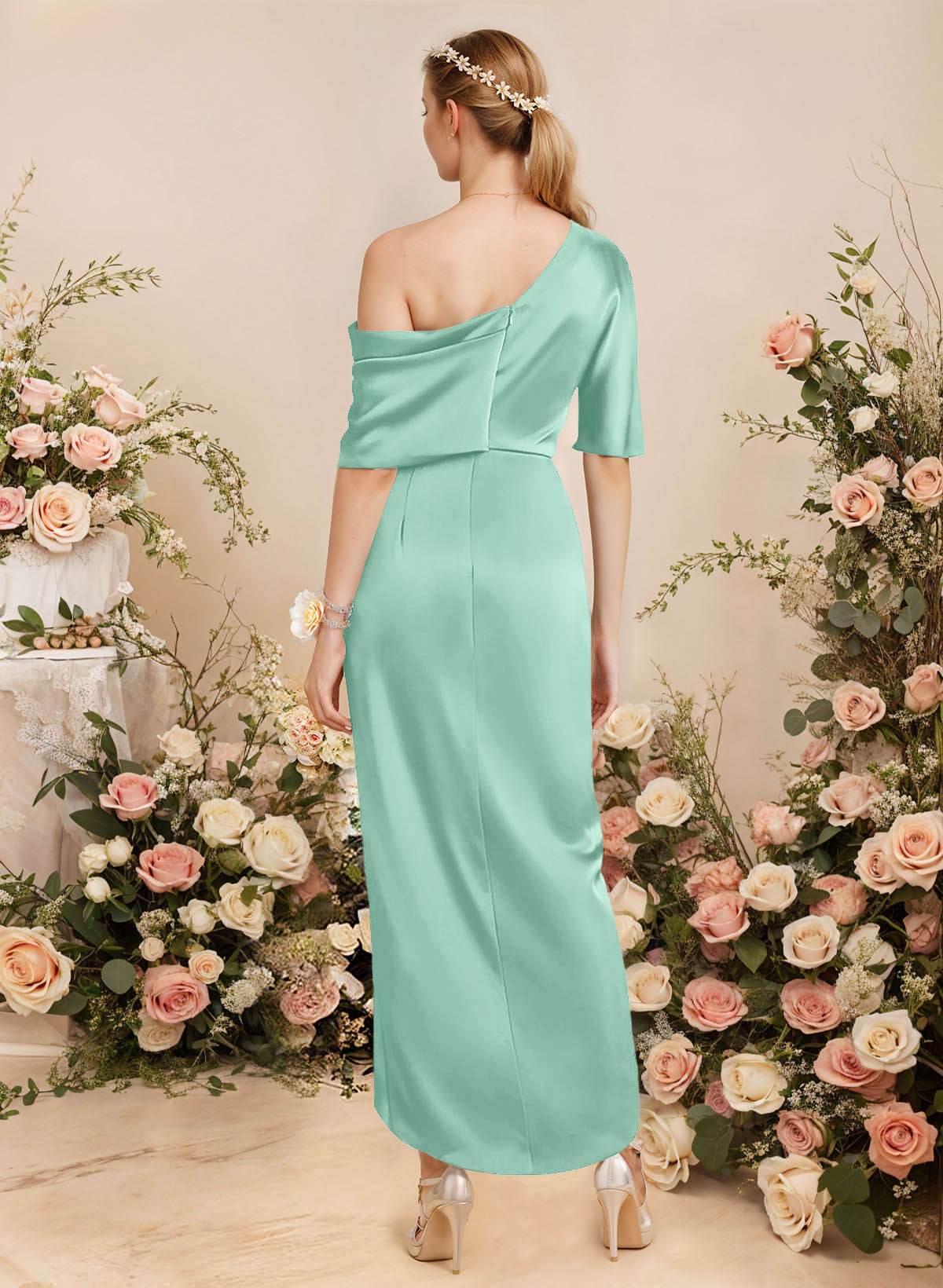 Sheath/Column Asymmetrical Sleeveless Satin Bridesmaid Dresses With Ruffle, product image 201