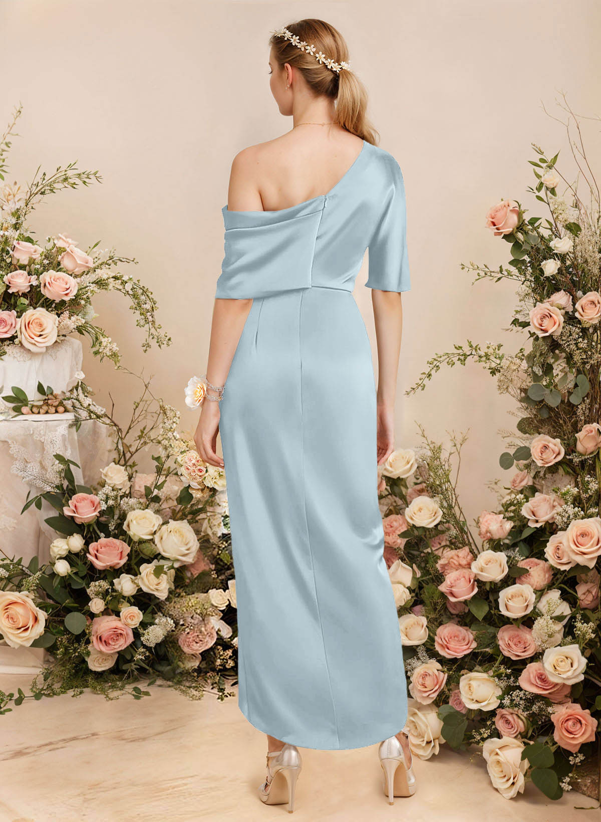 Sheath/Column Asymmetrical Sleeveless Satin Bridesmaid Dresses With Ruffle, product image 205