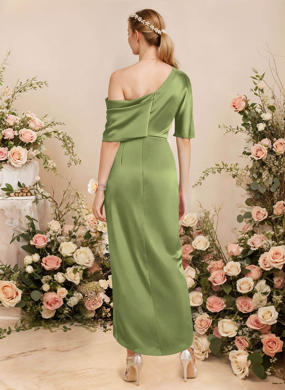 Sheath/Column Asymmetrical Sleeveless Satin Bridesmaid Dresses With Ruffle, product image 265
