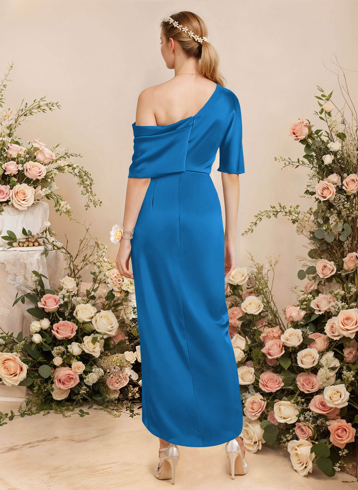 Sheath/Column Asymmetrical Sleeveless Satin Bridesmaid Dresses With Ruffle, product image 49