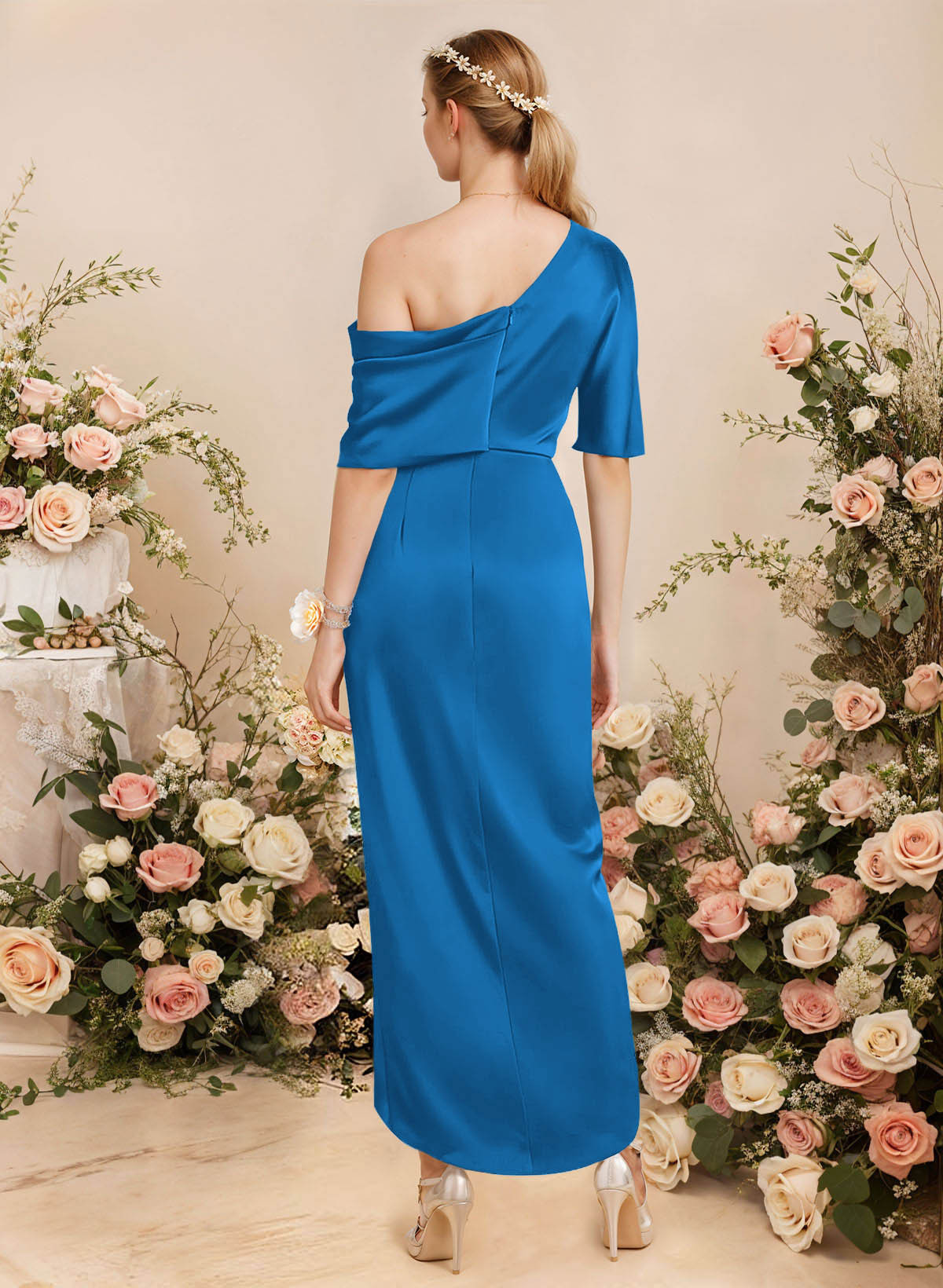 Sheath/Column Asymmetrical Sleeveless Satin Bridesmaid Dresses With Ruffle, product image 49
