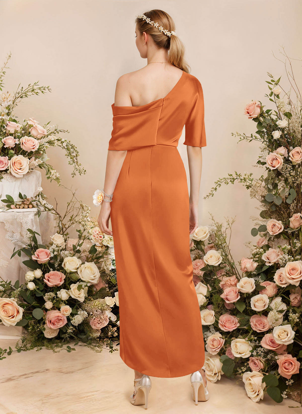 Sheath/Column Asymmetrical Sleeveless Satin Bridesmaid Dresses With Ruffle, product image 233