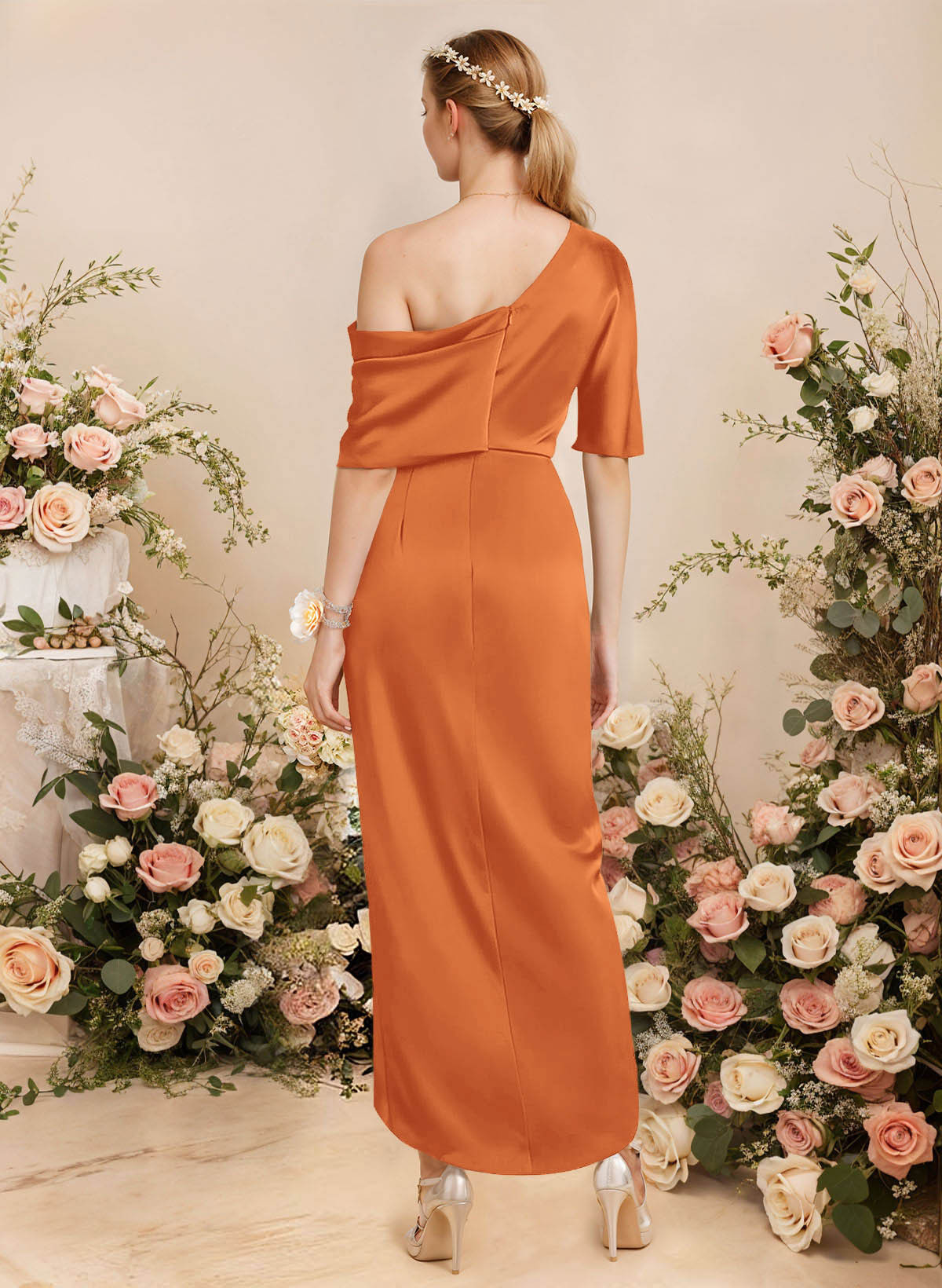 Sheath/Column Asymmetrical Sleeveless Satin Bridesmaid Dresses With Ruffle, product image 233