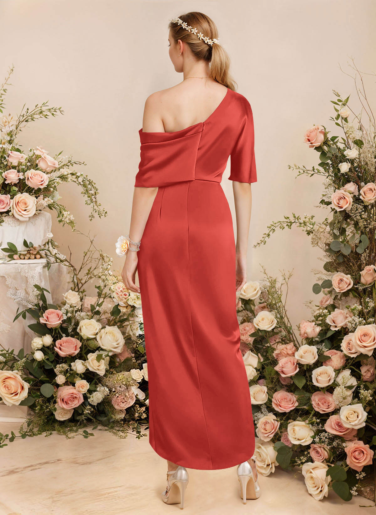 Sheath/Column Asymmetrical Sleeveless Satin Bridesmaid Dresses With Ruffle, product image 241