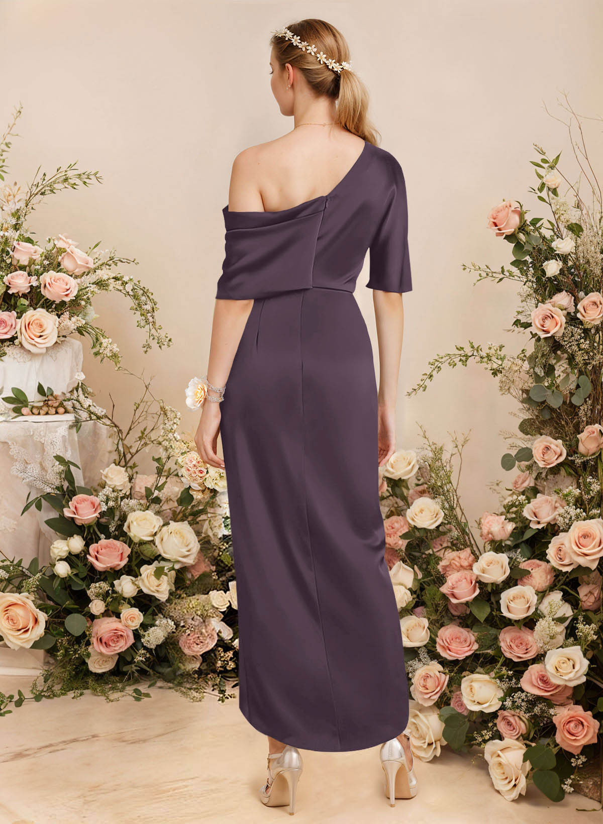 Sheath/Column Asymmetrical Sleeveless Satin Bridesmaid Dresses With Ruffle, product image 161