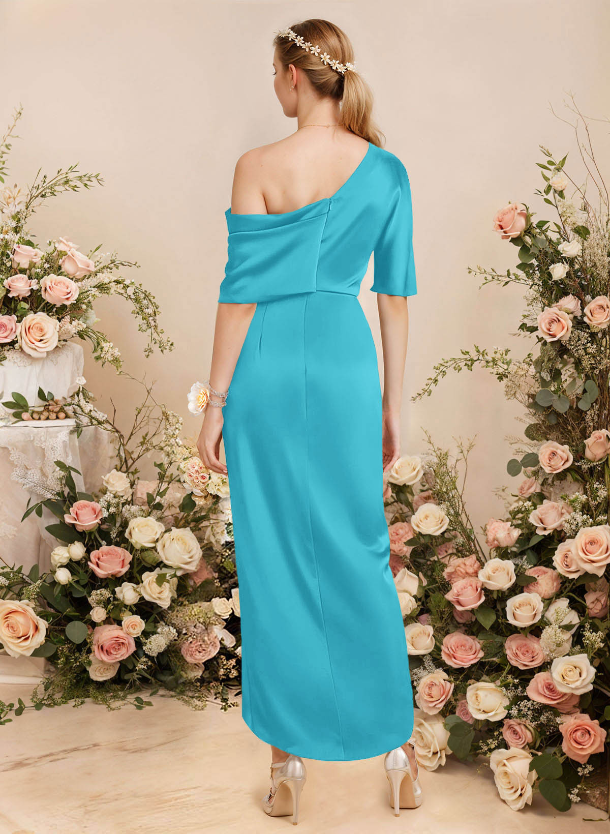 Sheath/Column Asymmetrical Sleeveless Satin Bridesmaid Dresses With Ruffle, product image 45