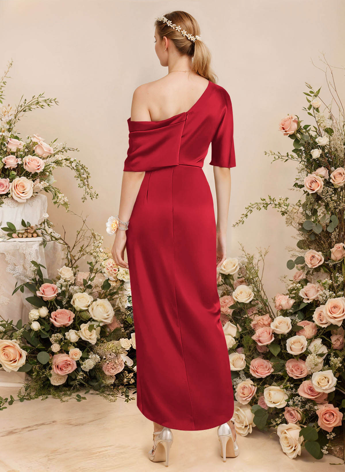 Sheath/Column Asymmetrical Sleeveless Satin Bridesmaid Dresses With Ruffle, product image 93