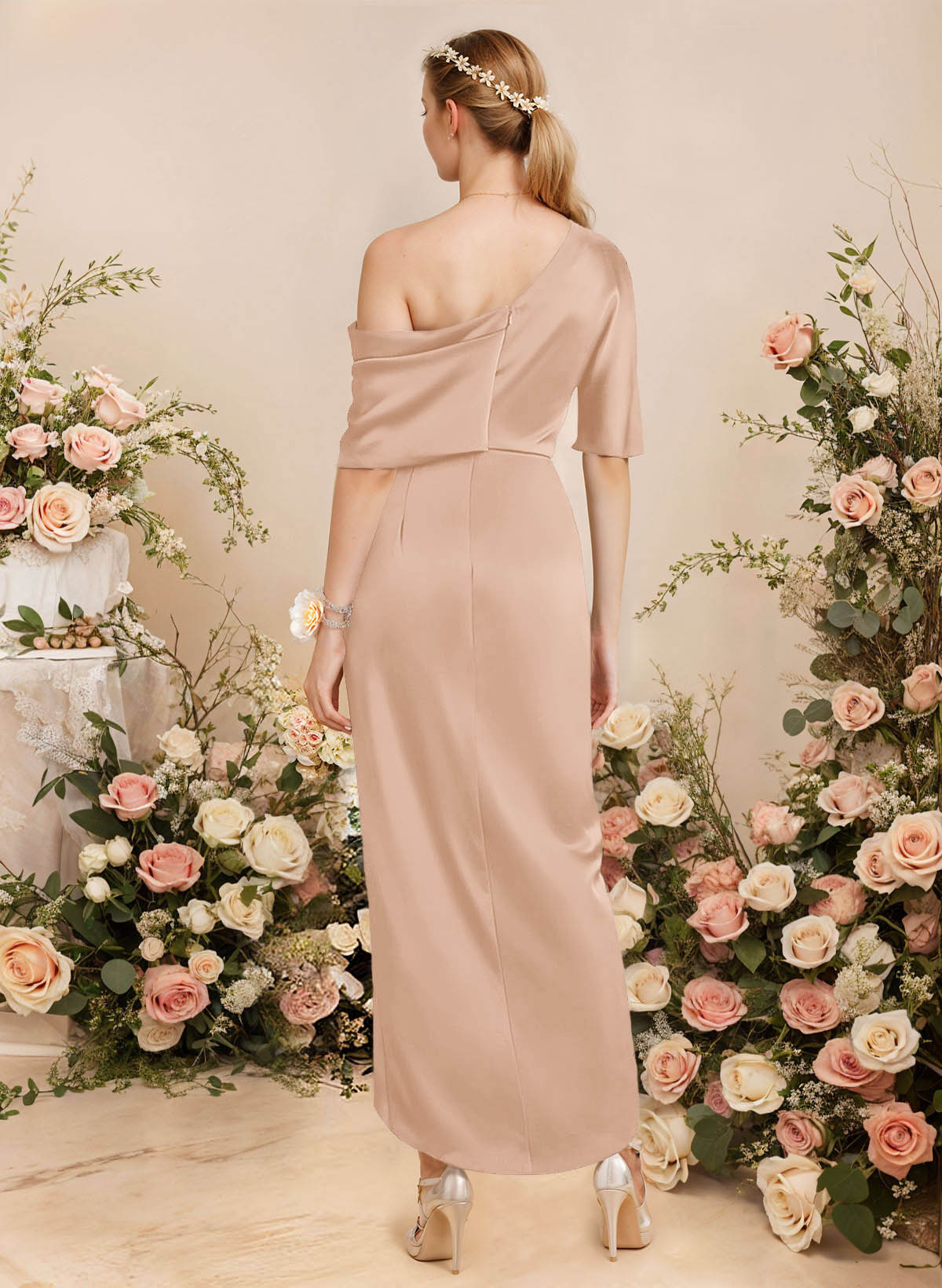 Sheath/Column Asymmetrical Sleeveless Satin Bridesmaid Dresses With Ruffle, product image 229