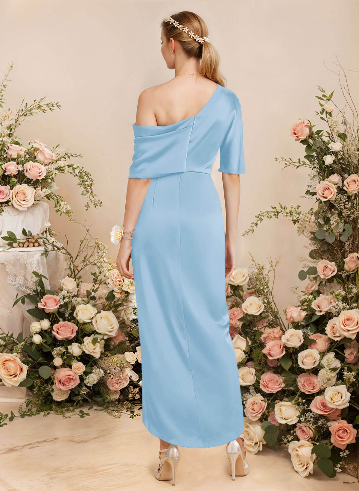 Sheath/Column Asymmetrical Sleeveless Satin Bridesmaid Dresses With Ruffle, product image 37