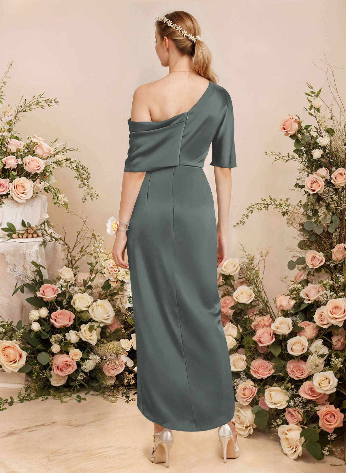 Sheath/Column Asymmetrical Sleeveless Satin Bridesmaid Dresses With Ruffle, product image 261