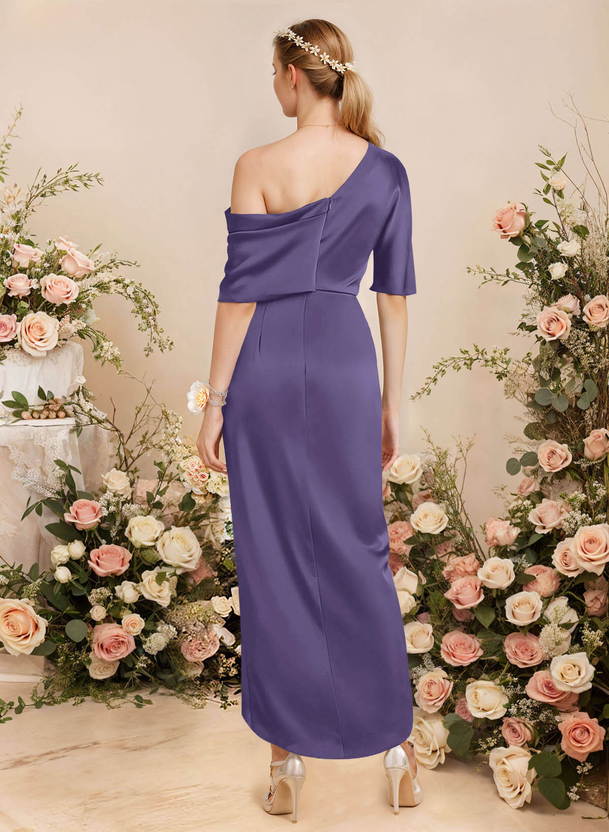 Sheath/Column Asymmetrical Sleeveless Satin Bridesmaid Dresses With Ruffle, product image 137