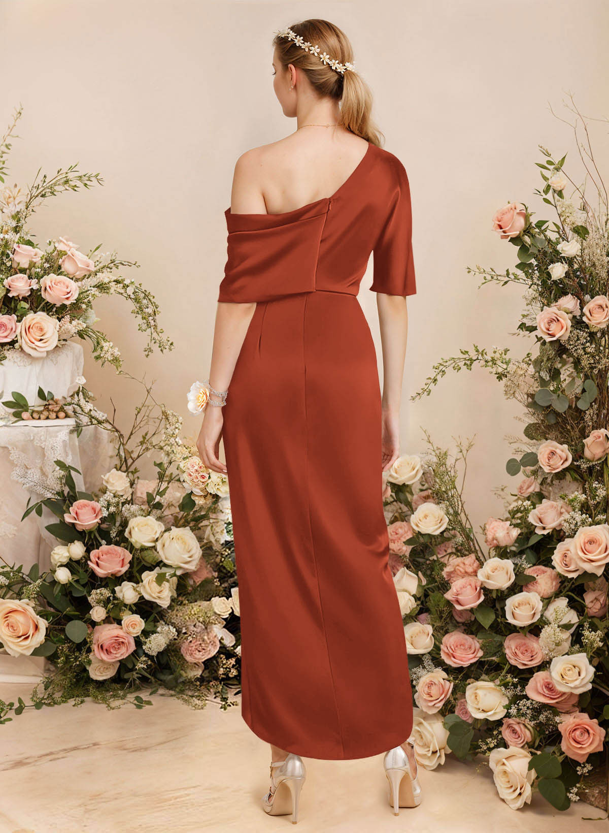 Sheath/Column Asymmetrical Sleeveless Satin Bridesmaid Dresses With Ruffle, product image 269