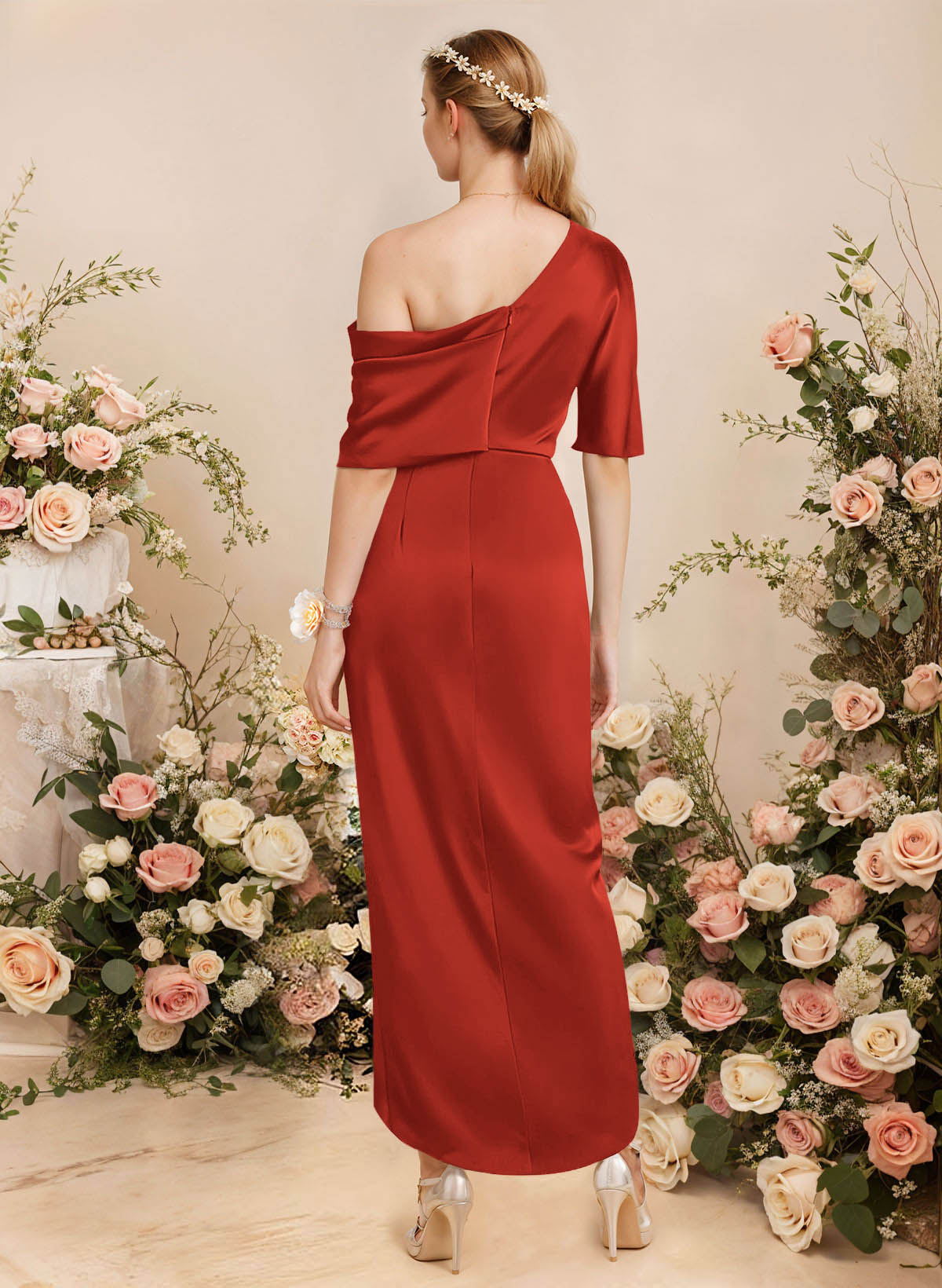 Sheath/Column Asymmetrical Sleeveless Satin Bridesmaid Dresses With Ruffle, product image 113