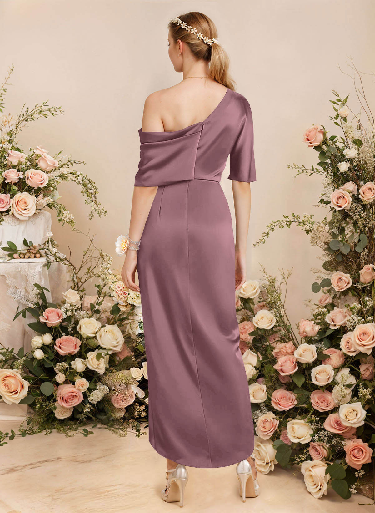 Sheath/Column Asymmetrical Sleeveless Satin Bridesmaid Dresses With Ruffle, product image 145