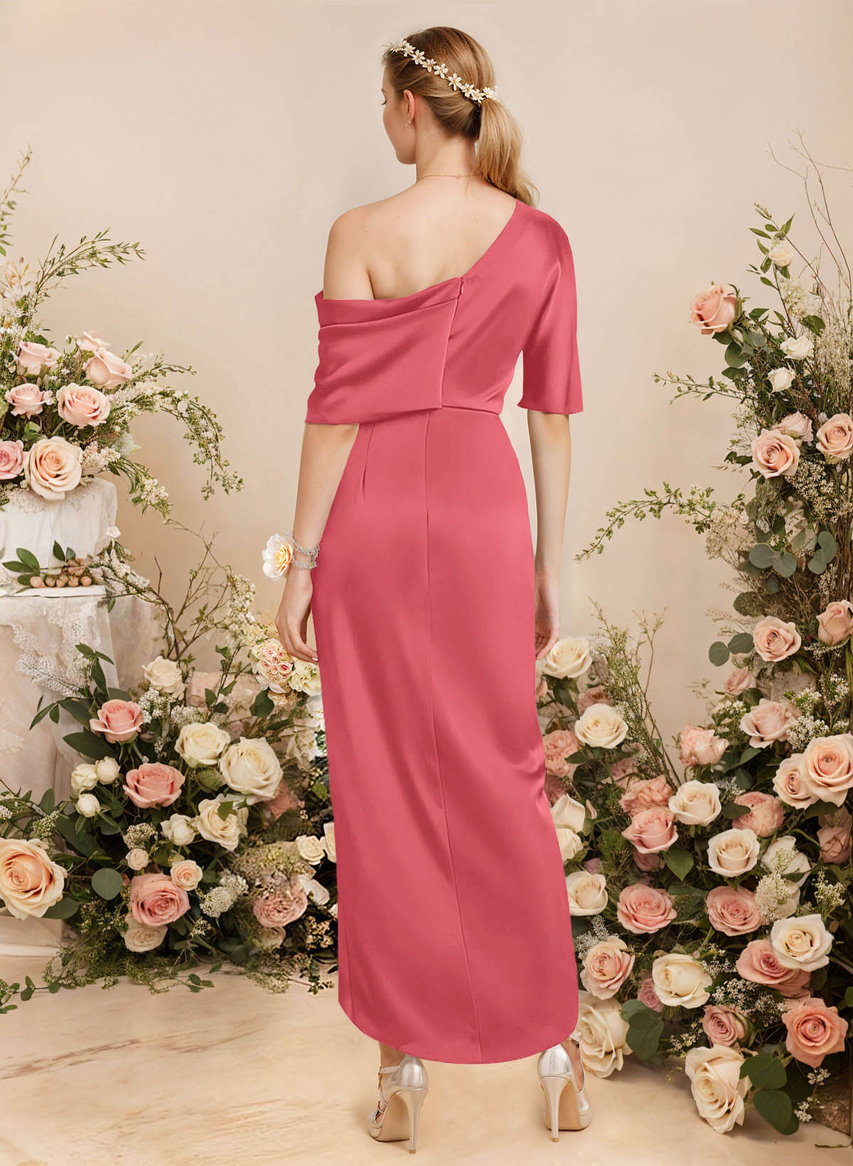 Sheath/Column Asymmetrical Sleeveless Satin Bridesmaid Dresses With Ruffle, product image 117