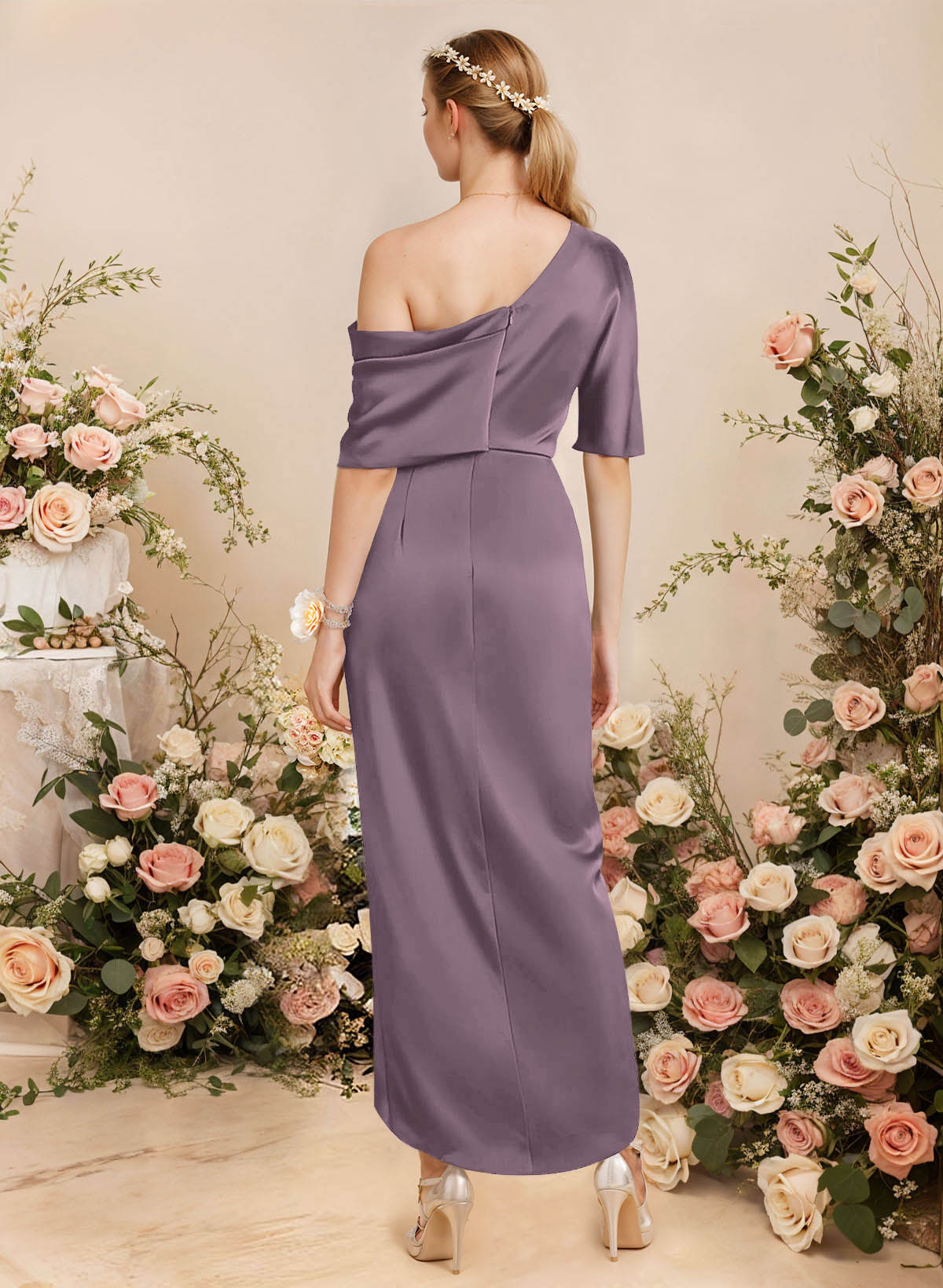 Sheath/Column Asymmetrical Sleeveless Satin Bridesmaid Dresses With Ruffle, product image 141