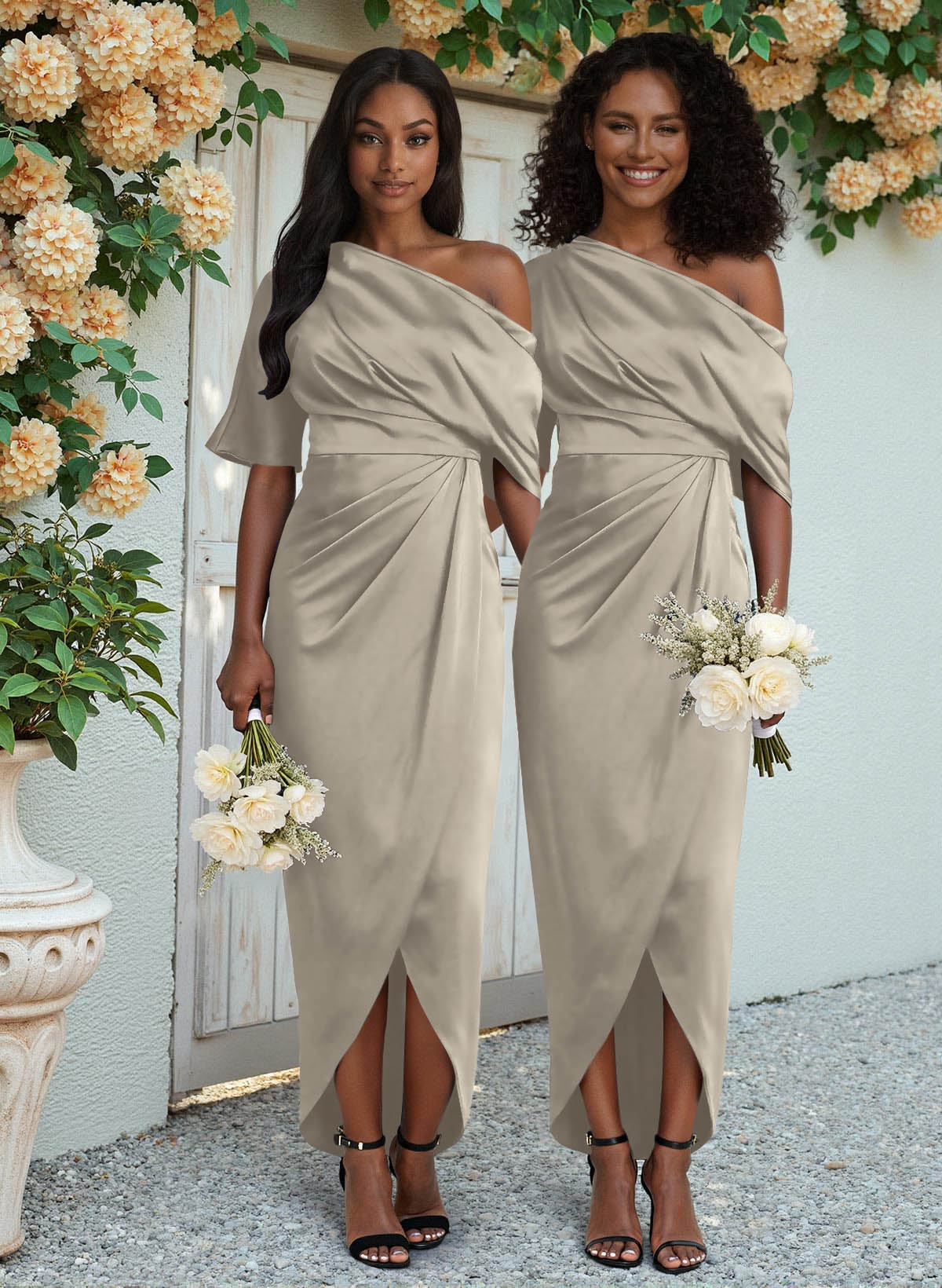 Sheath/Column Asymmetrical Sleeveless Satin Bridesmaid Dresses With Ruffle, product image 214