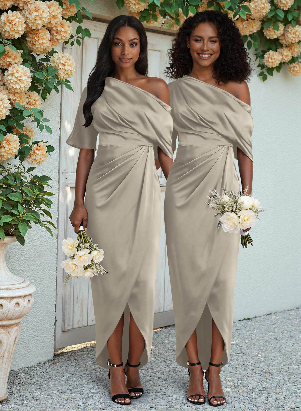 Sheath/Column Asymmetrical Sleeveless Satin Bridesmaid Dresses With Ruffle, product image 214