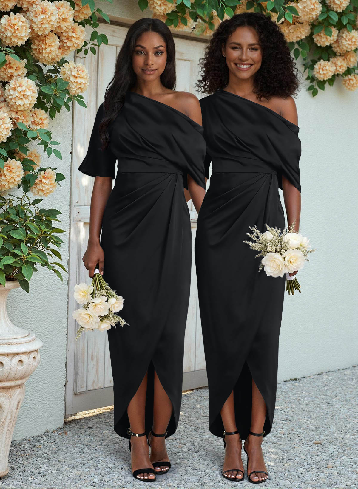Sheath/Column Asymmetrical Sleeveless Satin Bridesmaid Dresses With Ruffle, product image 6