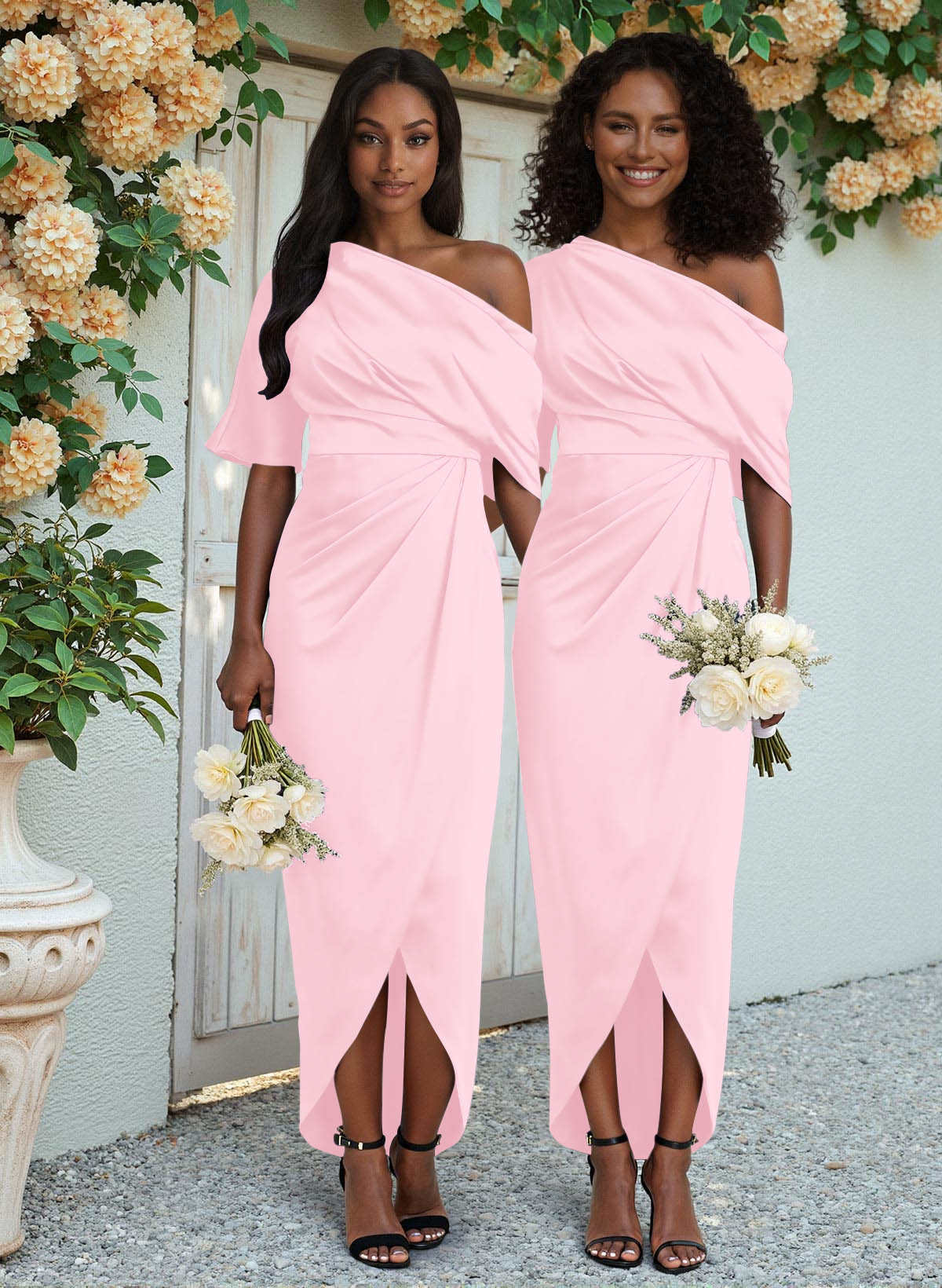 Sheath/Column Asymmetrical Sleeveless Satin Bridesmaid Dresses With Ruffle, product image 86