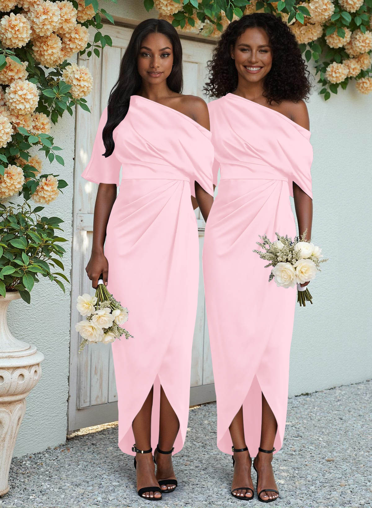 Sheath/Column Asymmetrical Sleeveless Satin Bridesmaid Dresses With Ruffle, product image 86