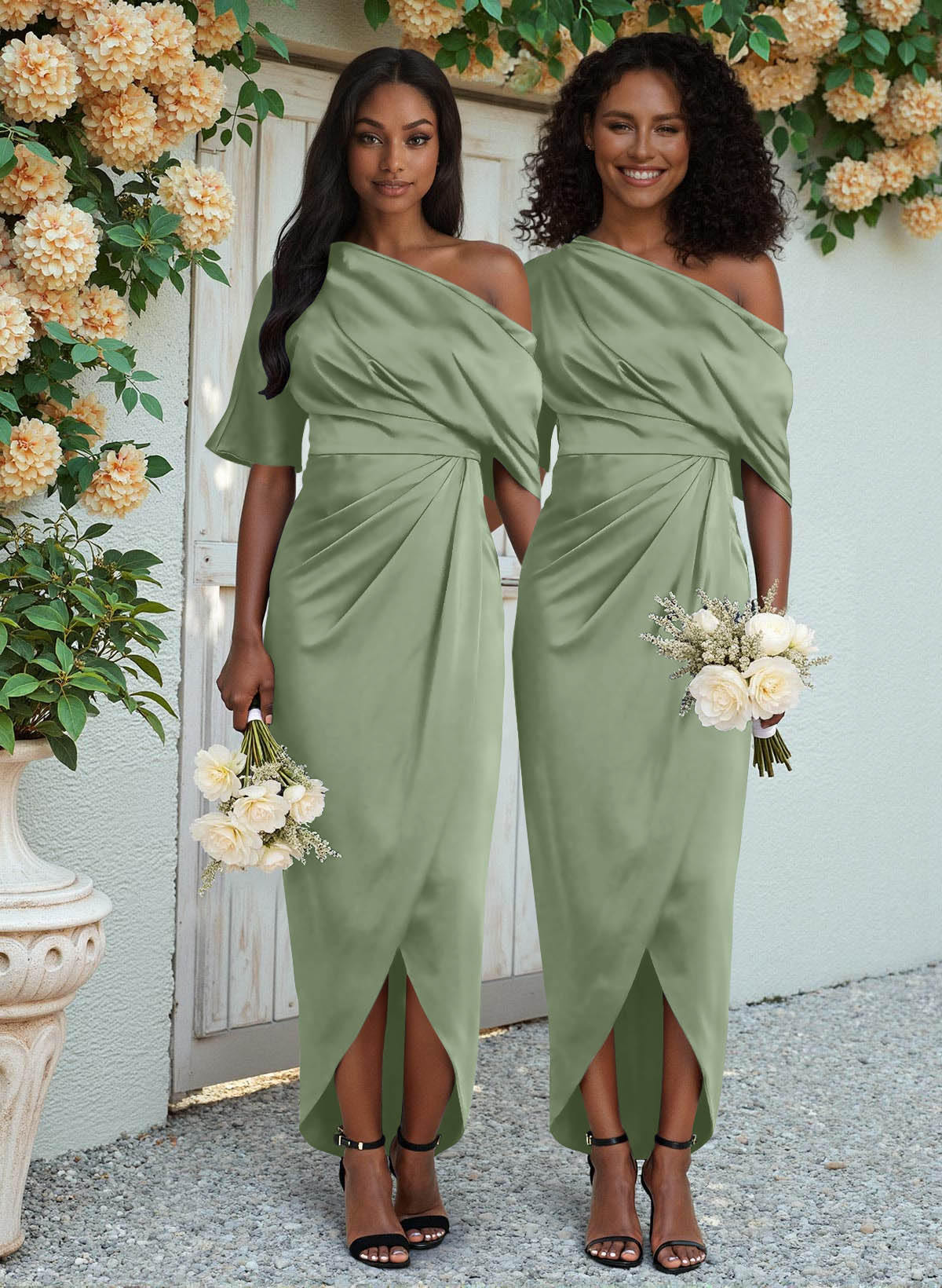 Sheath/Column Asymmetrical Sleeveless Satin Bridesmaid Dresses With Ruffle, product image 174