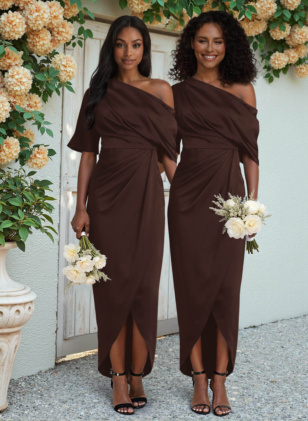Sheath/Column Asymmetrical Sleeveless Satin Bridesmaid Dresses With Ruffle, product image 242