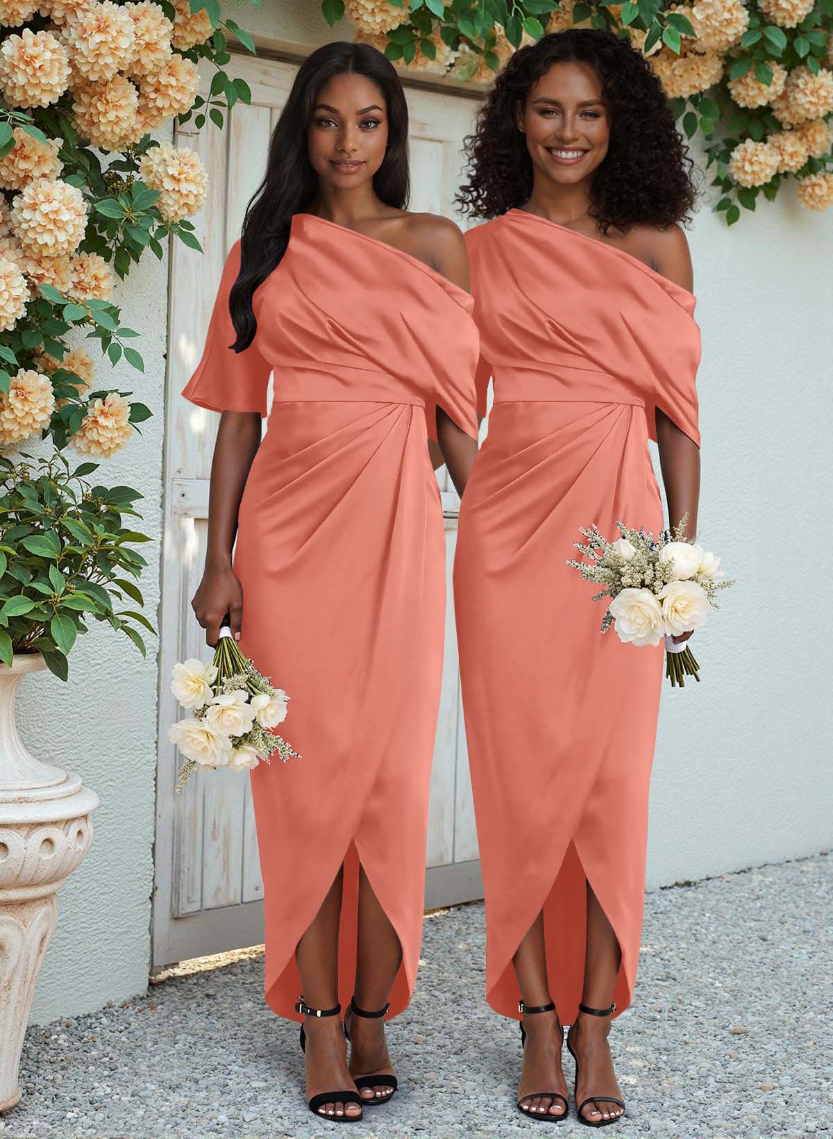 Sheath/Column Asymmetrical Sleeveless Satin Bridesmaid Dresses With Ruffle, product image 78
